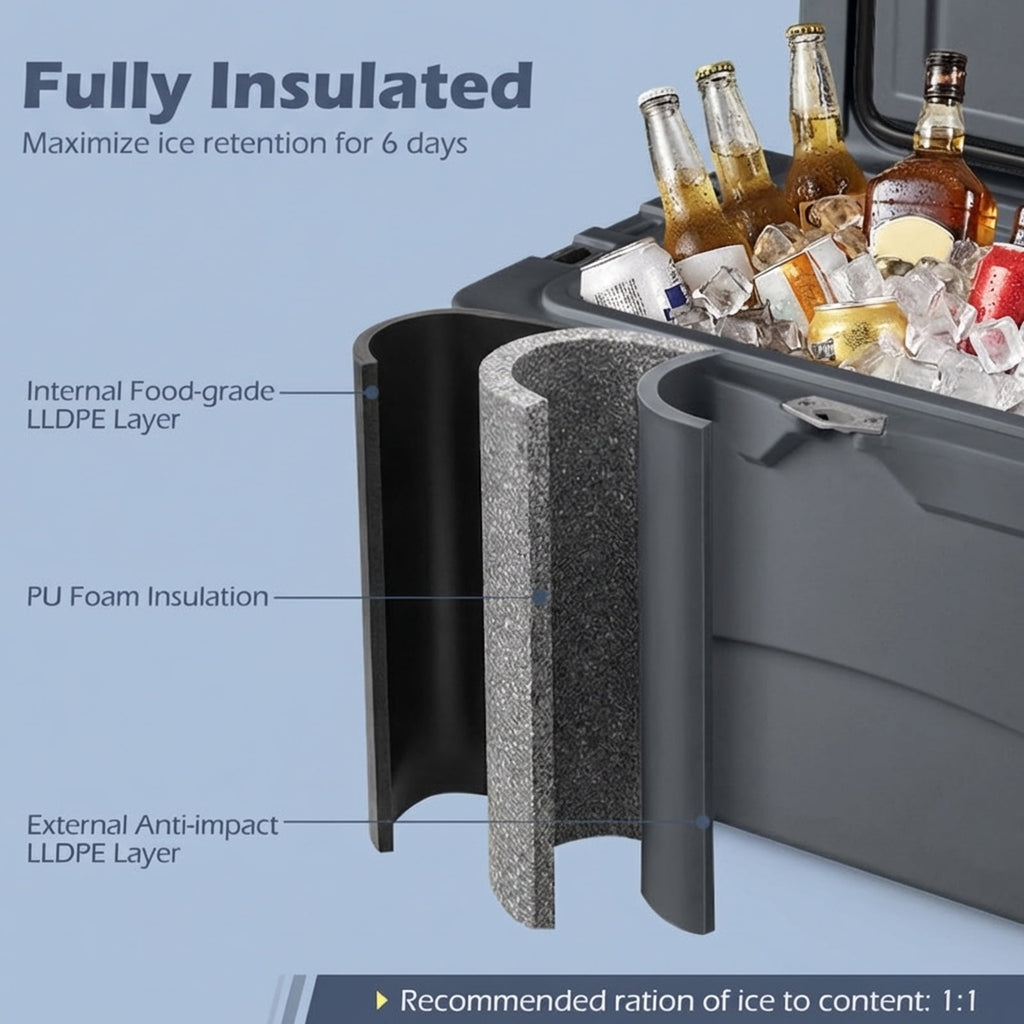 Biotree Folding Ice Bin Cooler Table with Drain Plug for Outdoor Party BBQ and Tailgating, Gray