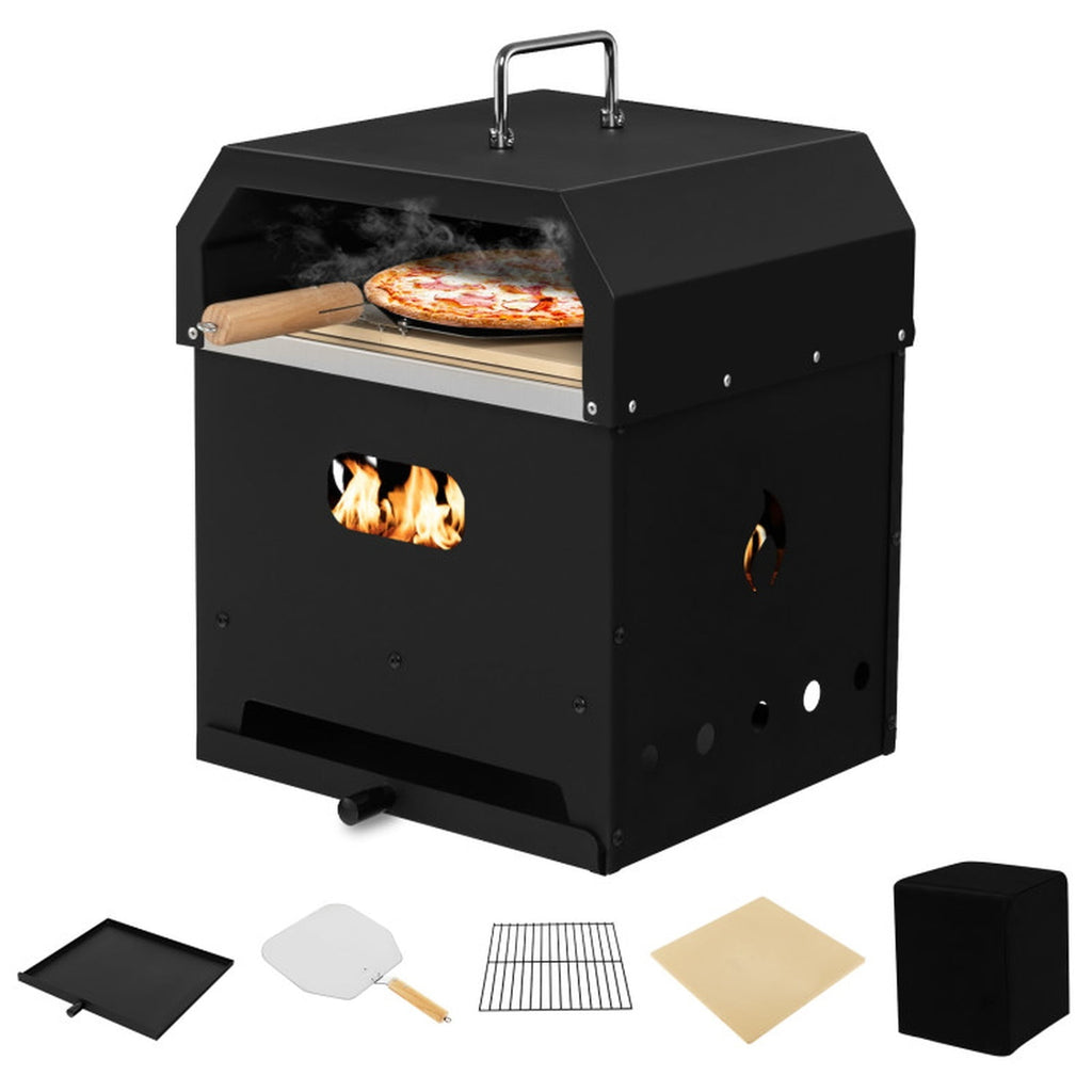 Biotree 4-in-1 Outdoor Portable Pizza Oven with 12 Inch Pizza Stone for Outdoor Backyard Camping Patio BBQ, Black