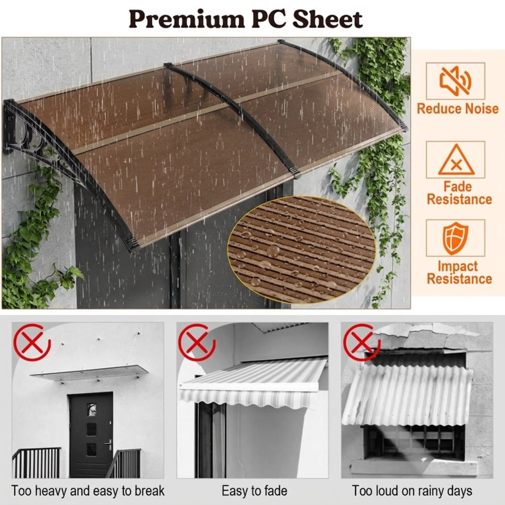 Biotree Outdoor Front Door Patio Overhang Awning for Sunlight Rain Snow Wind Protection-80 x 40 Inch for Patio Deck Door Window Sun Rain Protection, Coffee