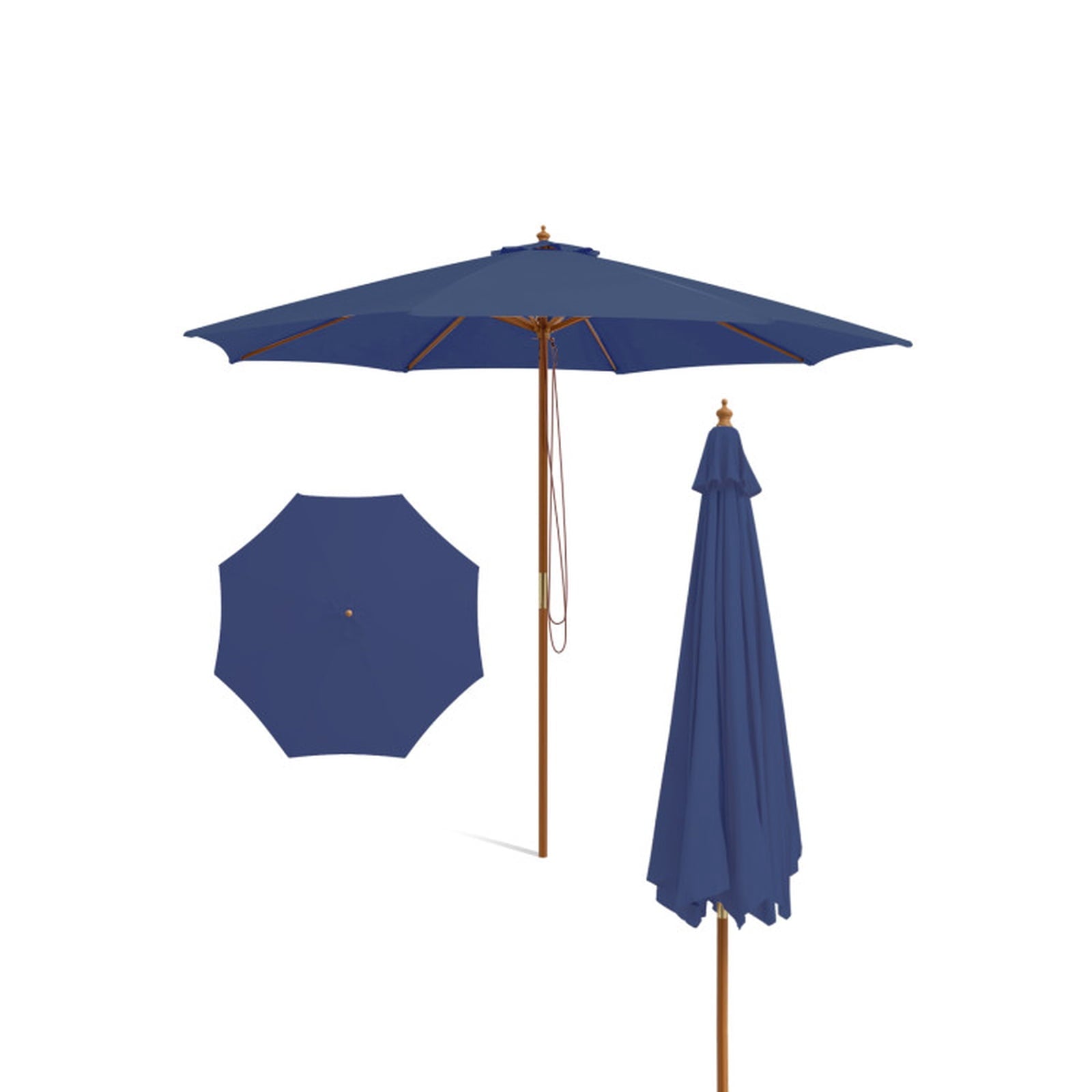 Biotree 10 ft Offset Cantilever Patio Umbrella 8 Wooden Ribs Outdoor Shade - Beige - UV Protection with Cross Base