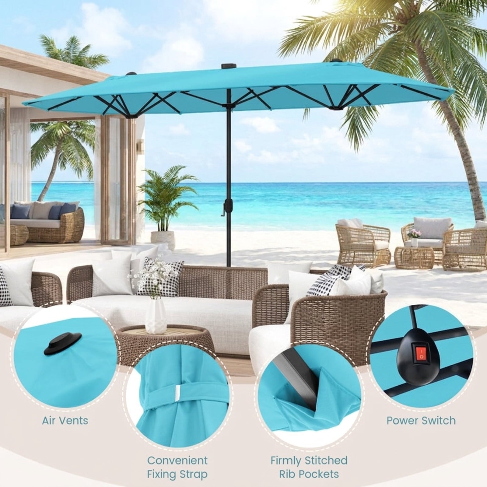Biotree 13 ft Cantilever Patio Umbrella Offset Hanging with Cross Base, 8 Ribs - Multicolor for Backyard