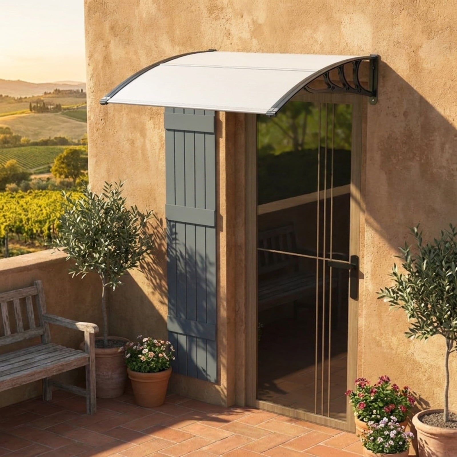 Biotree 48 x 40 Inch Outdoor Front Door Window Awning Door Canopy Exterior for Patio Deck Door Window Sun Rain Protection, Gray