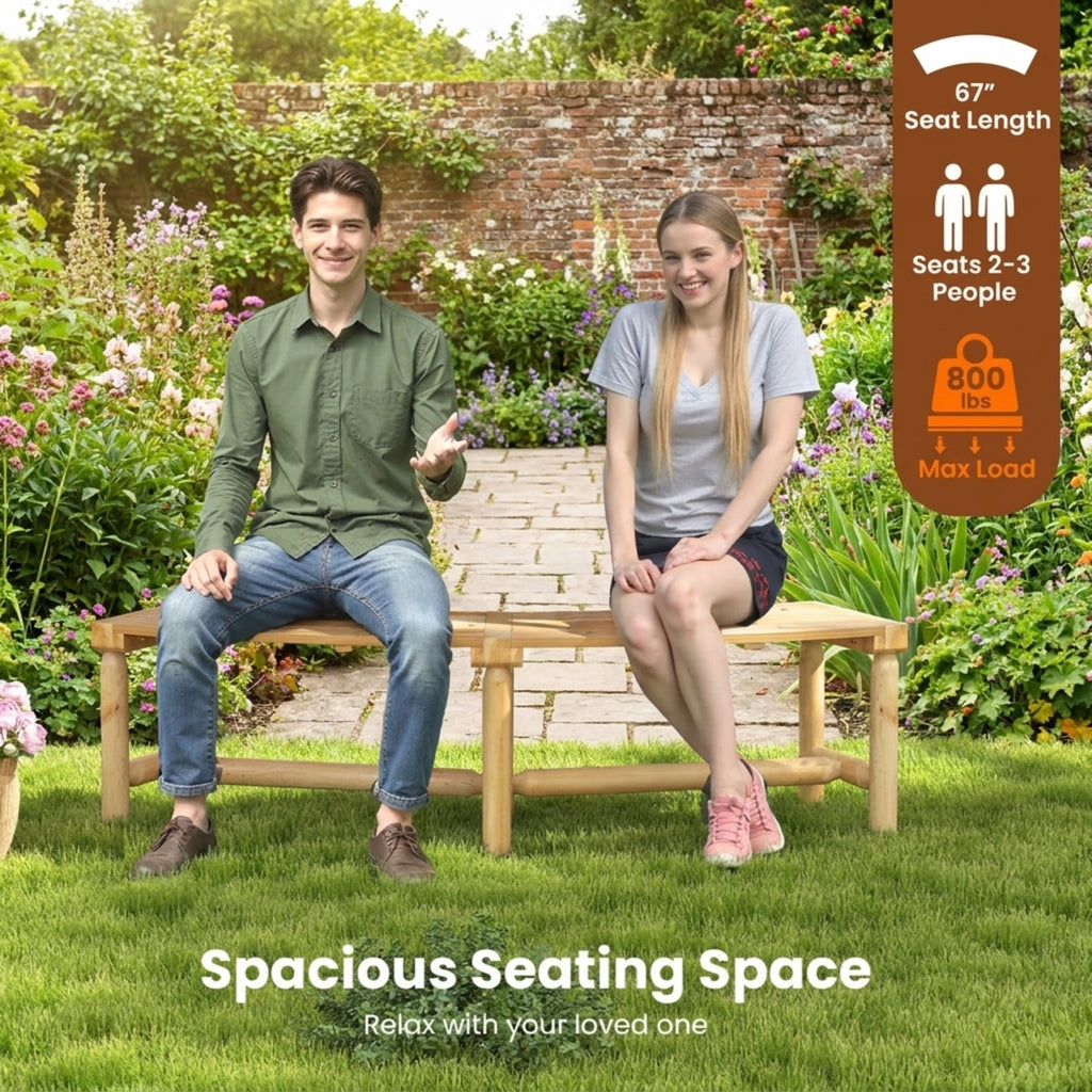 Biotree Patio Curved Bench Solid Wood Fire Pit Bench Outdoor Backless Loveseat Stackable Patio Chair for Garden BackyardNatural