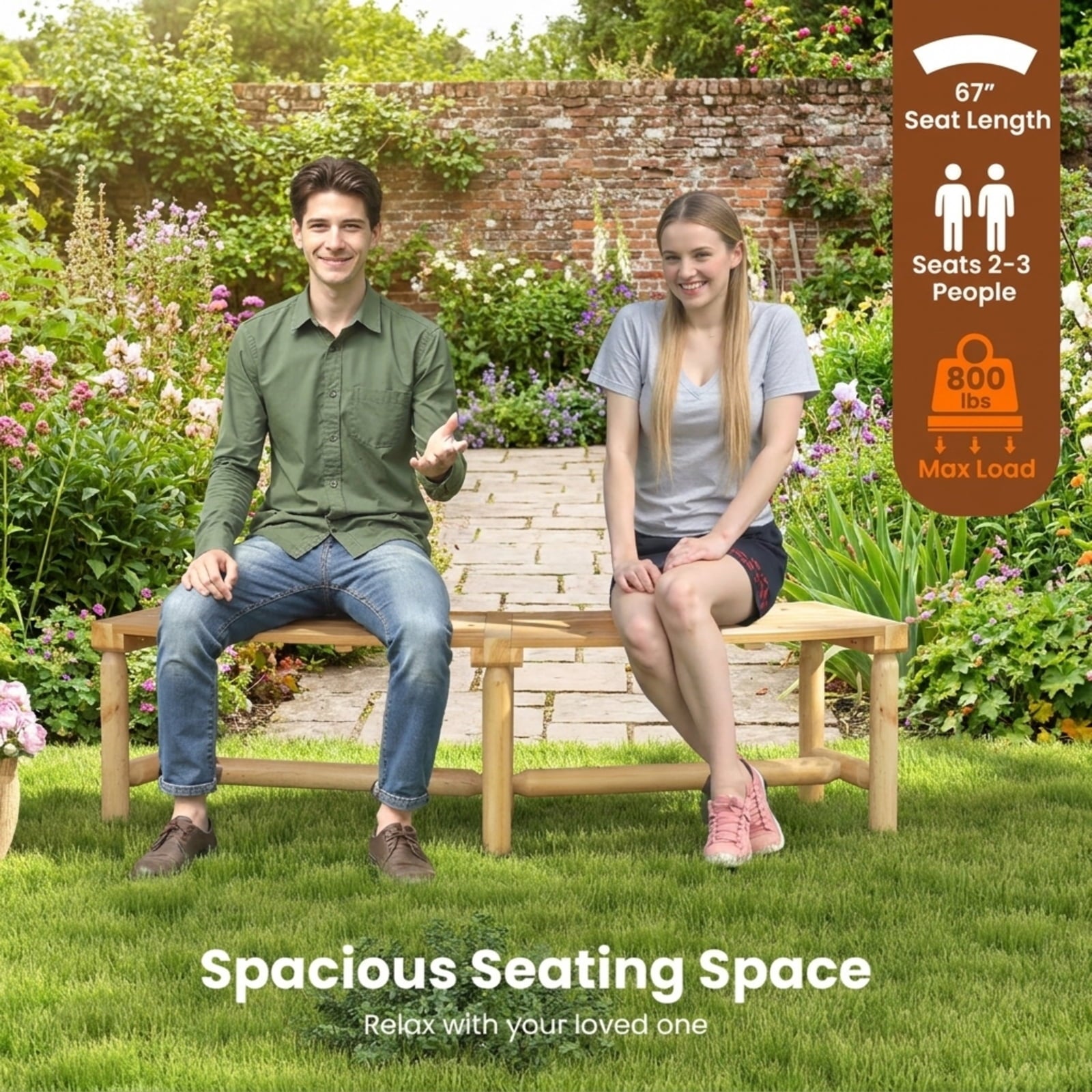Biotree Patio Curved Bench Solid Wood Fire Pit Bench Outdoor Backless Loveseat Stackable Patio Chair for Garden BackyardNatural