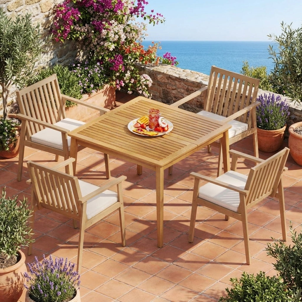 Biotree 2 Pieces Patio Dining Chairs Outdoor Acacia Wood Chairs with Removable Padded Cushion Stackable Patio Chair for Garden BackyardOak