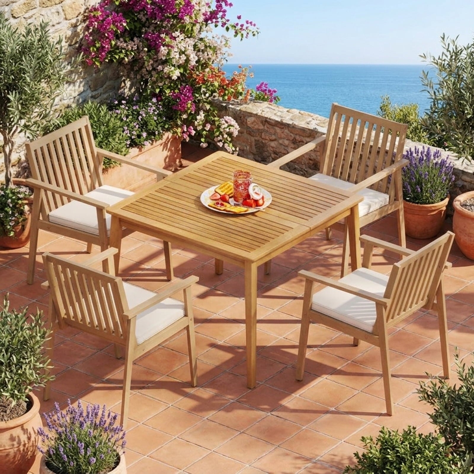 Biotree 2 Pieces Patio Dining Chairs Outdoor Acacia Wood Chairs with Removable Padded Cushion Stackable Patio Chair for Garden BackyardOak