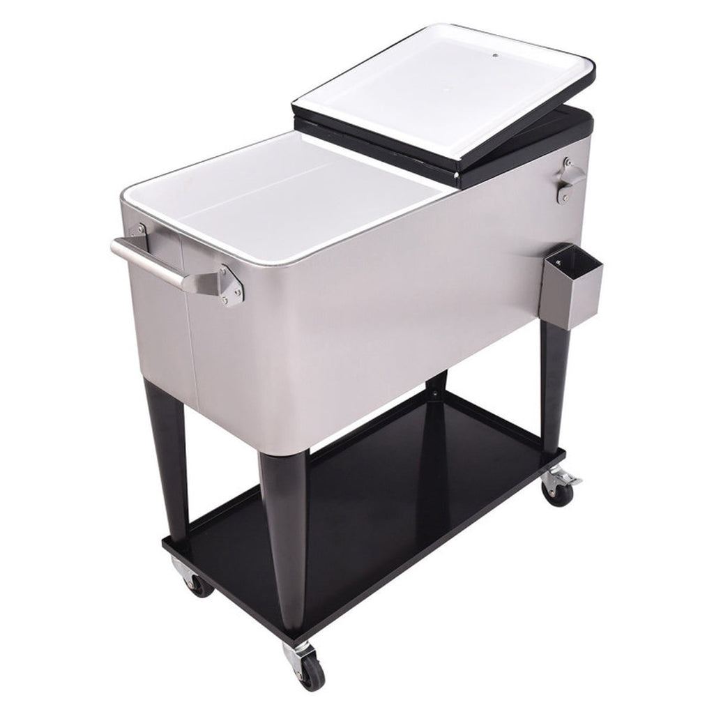 Biotree 80 Quart Patio Rolling Stainless Steel Ice Beverage Cooler with Shelf