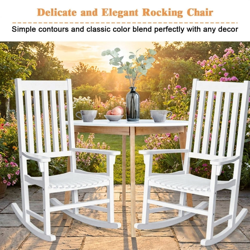 Biotree Indoor Outdoor Wooden High Back Rocking Chair Stackable Patio Chair for Garden BackyardWhite