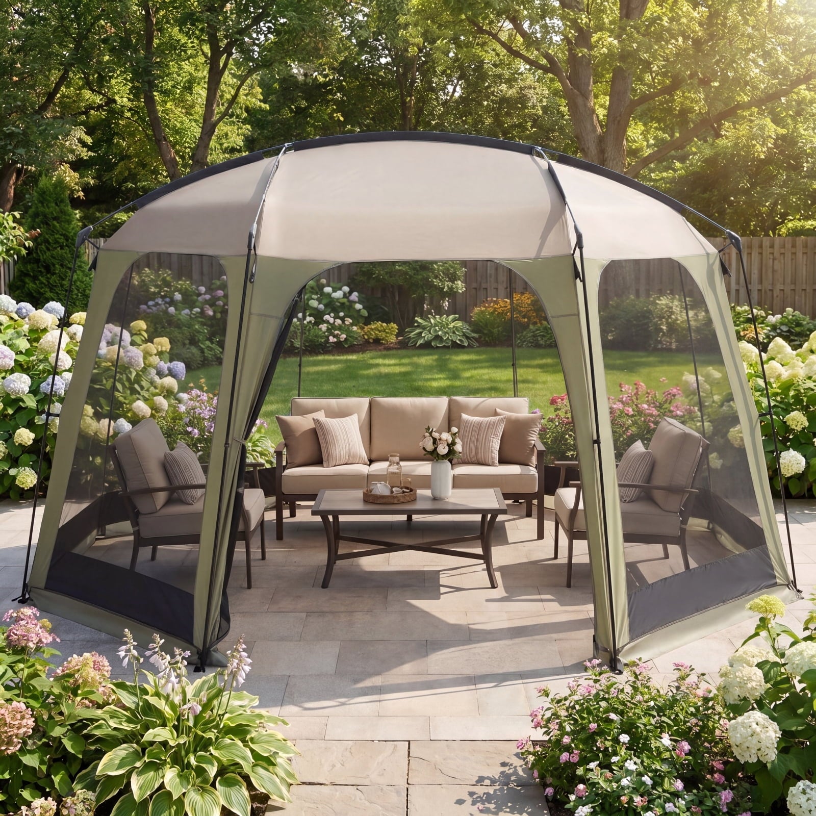 Biotree 6 8 Person Netted Canopy Tent with Zippered Door, Green