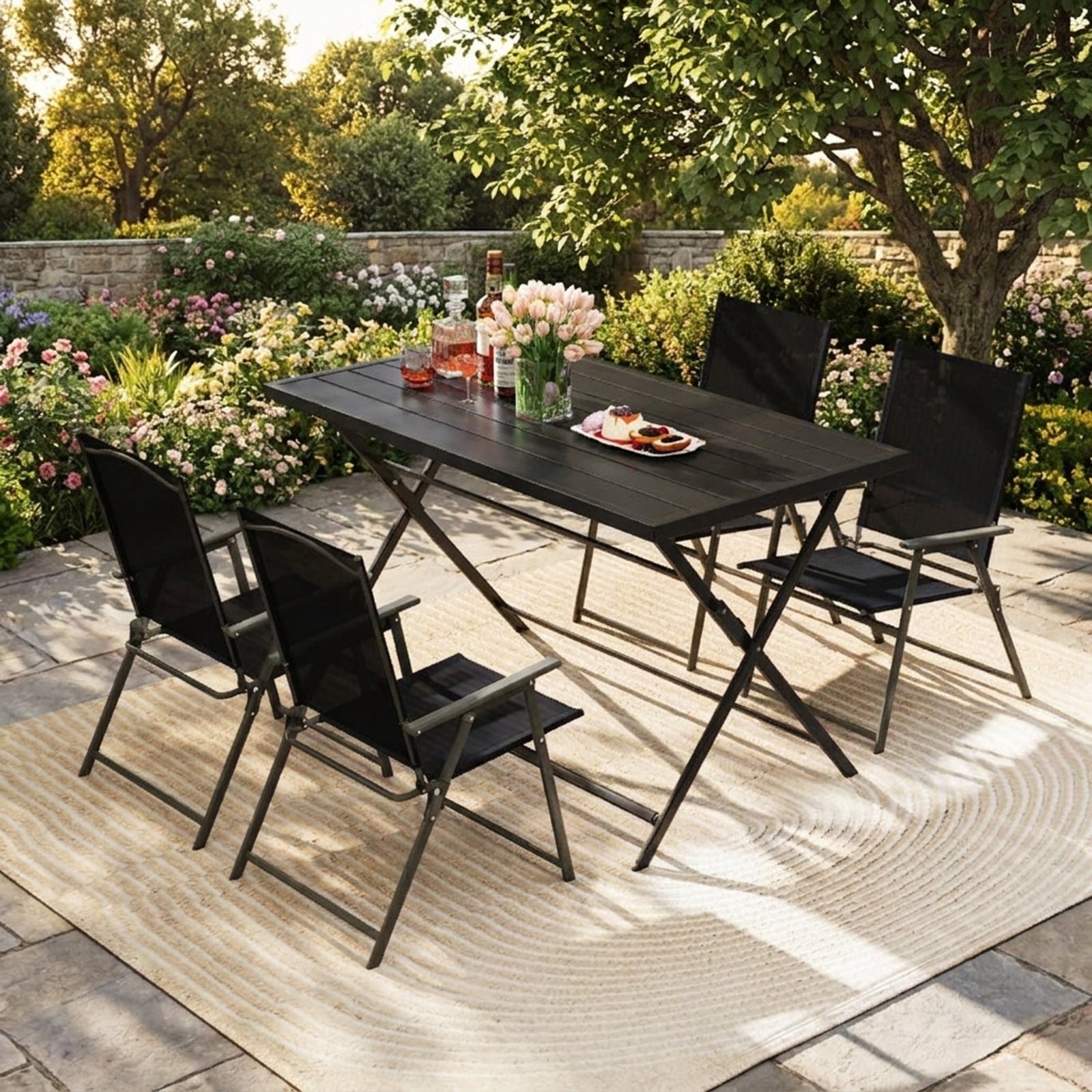 Biotree Foldable Outdoor Dining Table 48inch x 30inch Rectangular Metal Patio Table with Slatted Tabletop, Dark Brown