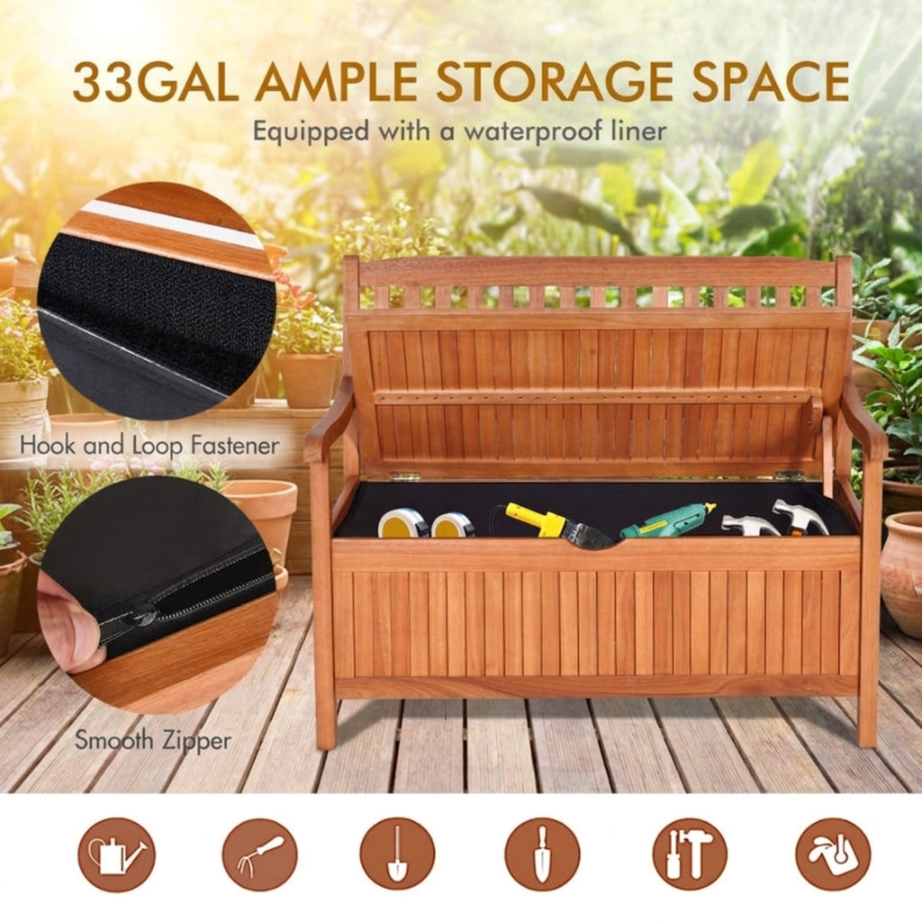 Biotree 33 Gallon Wooden Storage Bench with Liner for Patio Garden Porch Stackable Patio Chair for Garden Backyard