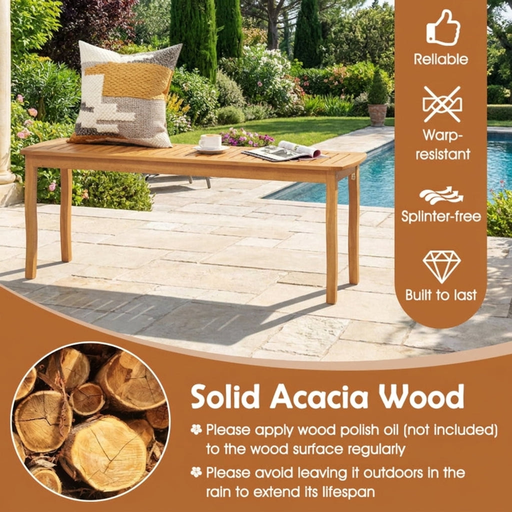 Biotree Acacia Wood Outdoor 48 Long Patio Dining Bench-1 Pieces Stackable Patio Chair for Garden BackyardNatural