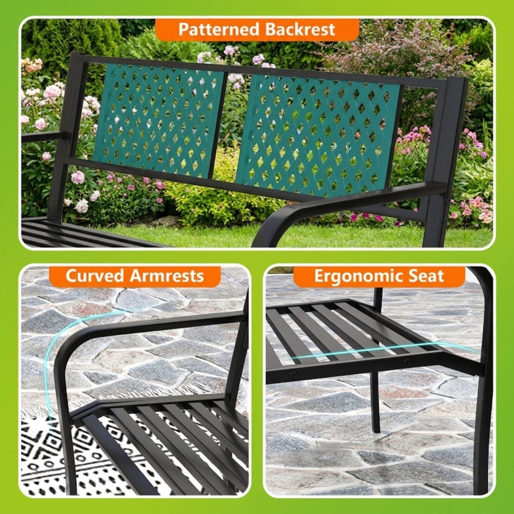 Biotree Outdoor Bench Metal Loveseat Patio Bench for 2-3-Person Stackable Patio Chair for Garden BackyardBlack