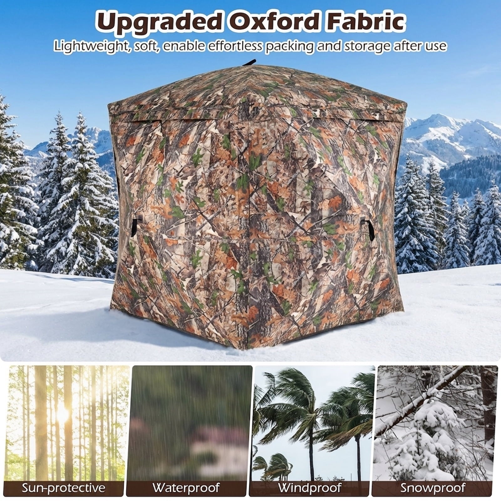Biotree 270 Degree See Through Hunting Blind Tent with Silent Magnetic Door Pop Up Ground Blind for Deer Turkey, Camouflage