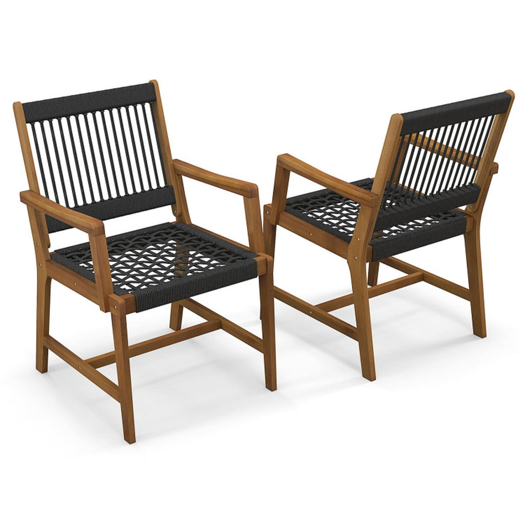 Biotree Set of 2 Patio Acacia Wood Dining Chairs with Armrests for Lawn Yard Stackable Patio Chair for Garden BackyardBlack and Natural