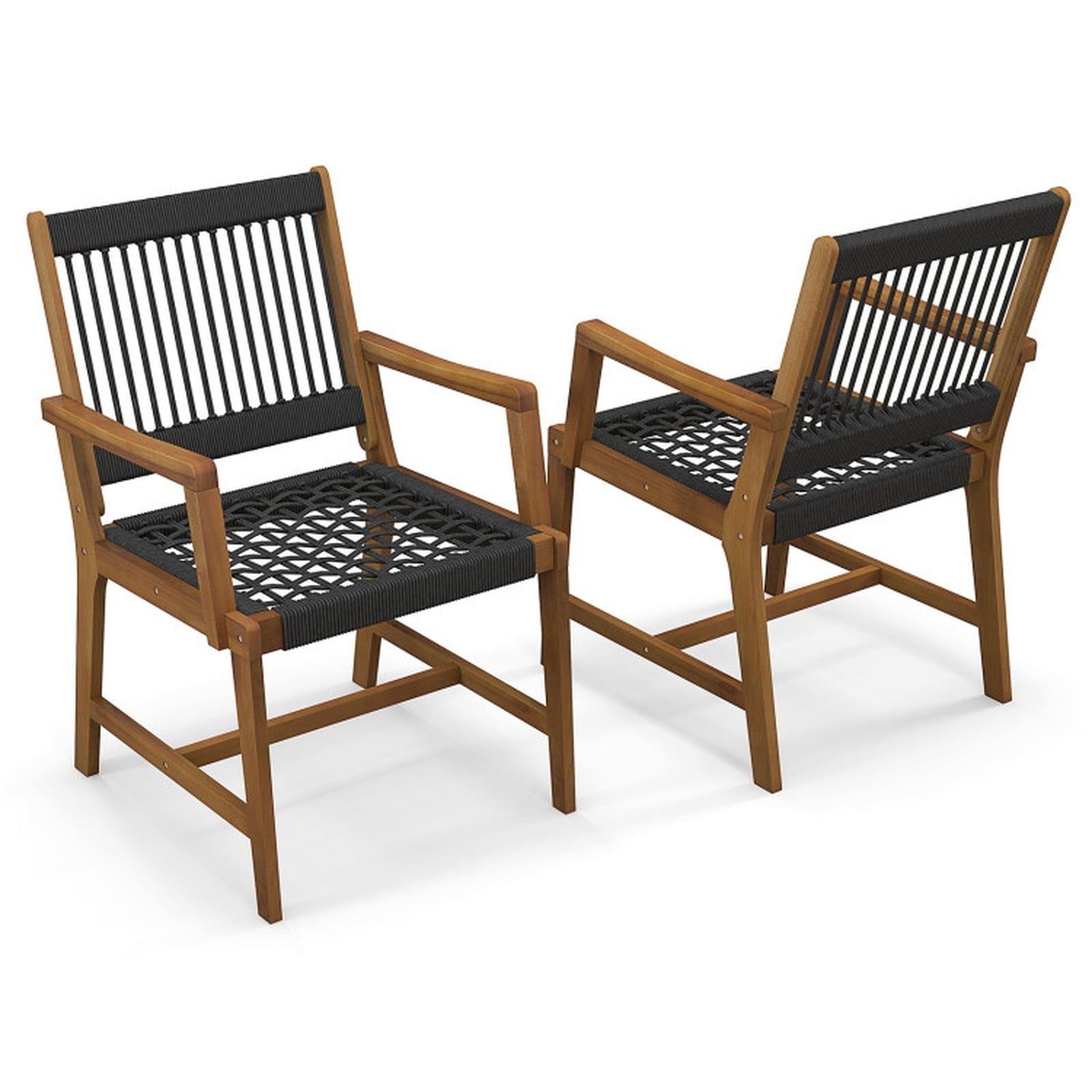 Biotree Set of 2 Patio Acacia Wood Dining Chairs with Armrests for Lawn Yard Stackable Patio Chair for Garden BackyardBlack and Natural