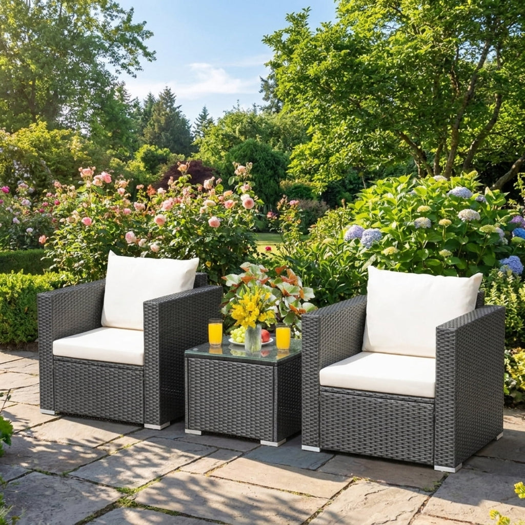 Biotree 3 Pieces Patio Wicker Conversation Set with Cushion Outdoor Conversation Set for Garden Backyard PorchWhite