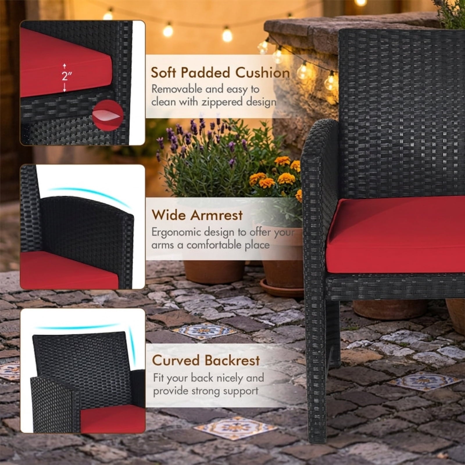 Biotree 4 Pieces Rattan Patio Furniture Set with Weather Resistant Cushions and Tempered Glass Tabletop