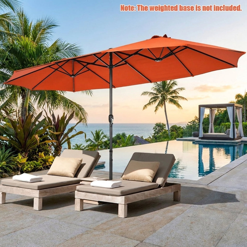 Biotree 15 ft Double-Sided Twin Patio Umbrella Crank Tilt Outdoor Shade - Orange - UV Protection with Cross Base