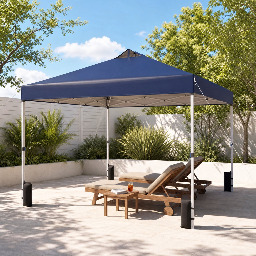 Biotree 10 x 10 Ft Commercial Pop Up Canopy Tent with One-Hand Center Lock, UPF 50+ Vented Outdoor Shelter with Wheeled Bag for Parties, Markets and Camping, Blue