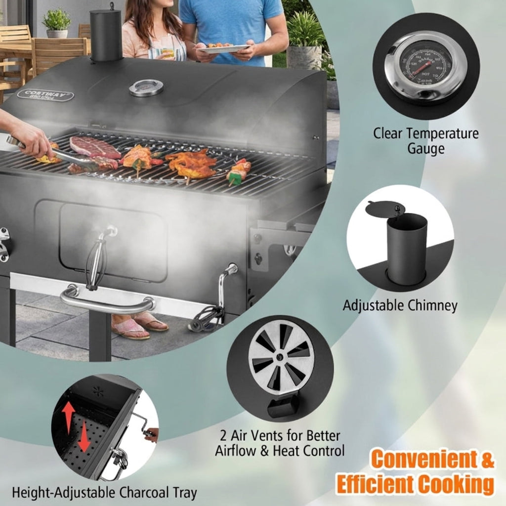 Biotree Outdoor BBQ Charcoal Grill with 2 Foldable Side Table and Wheels for Outdoor Backyard Camping Patio BBQ, Black