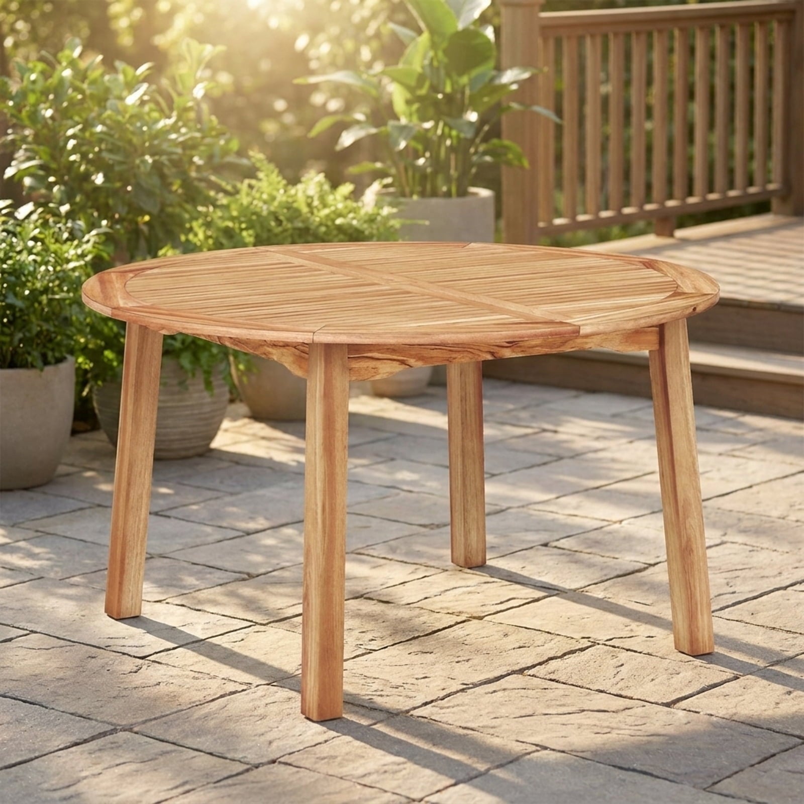 Biotree 53 Inch Outdoor Acacia Wood Dining Table for 4-6 People with 2" Umbrella Hole, Natural