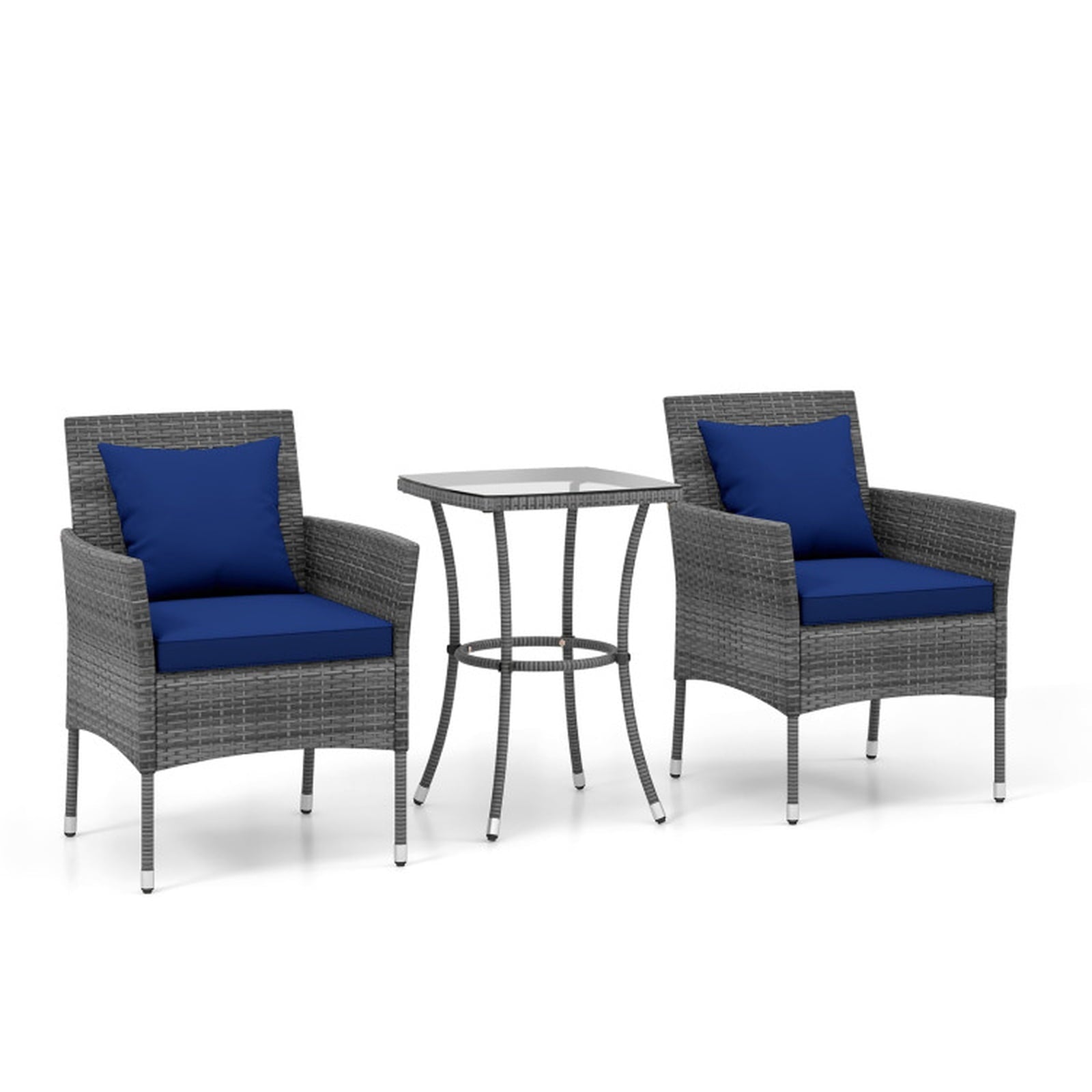 Biotree 3 Pieces Patio Furniture Set with Cushioned Patio Chairs and Tempered Glass Coffee TableNavy