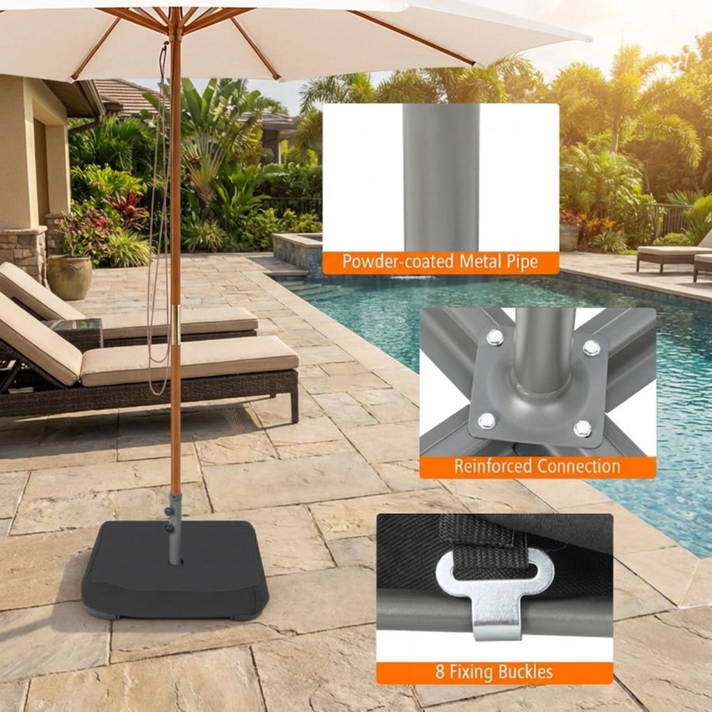 Biotree Fillable Umbrella Base with 2 Sandbags and Dust-proof Cover Black - Heavy Duty Outdoor Patio Stand