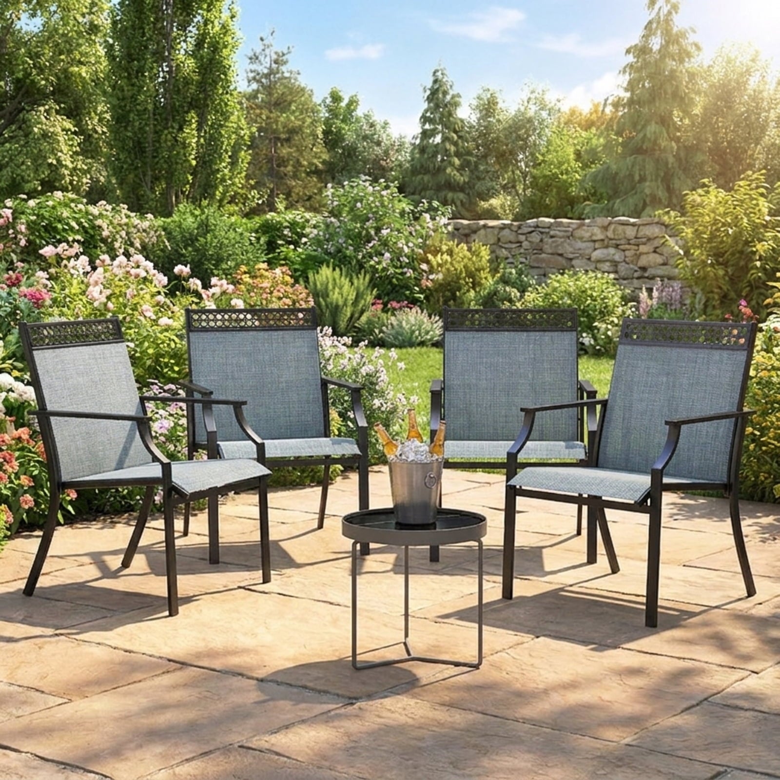 Biotree Patio Chairs Set of 2 with All Weather Breathable Fabric Stackable Patio Chair for Garden BackyardBlue