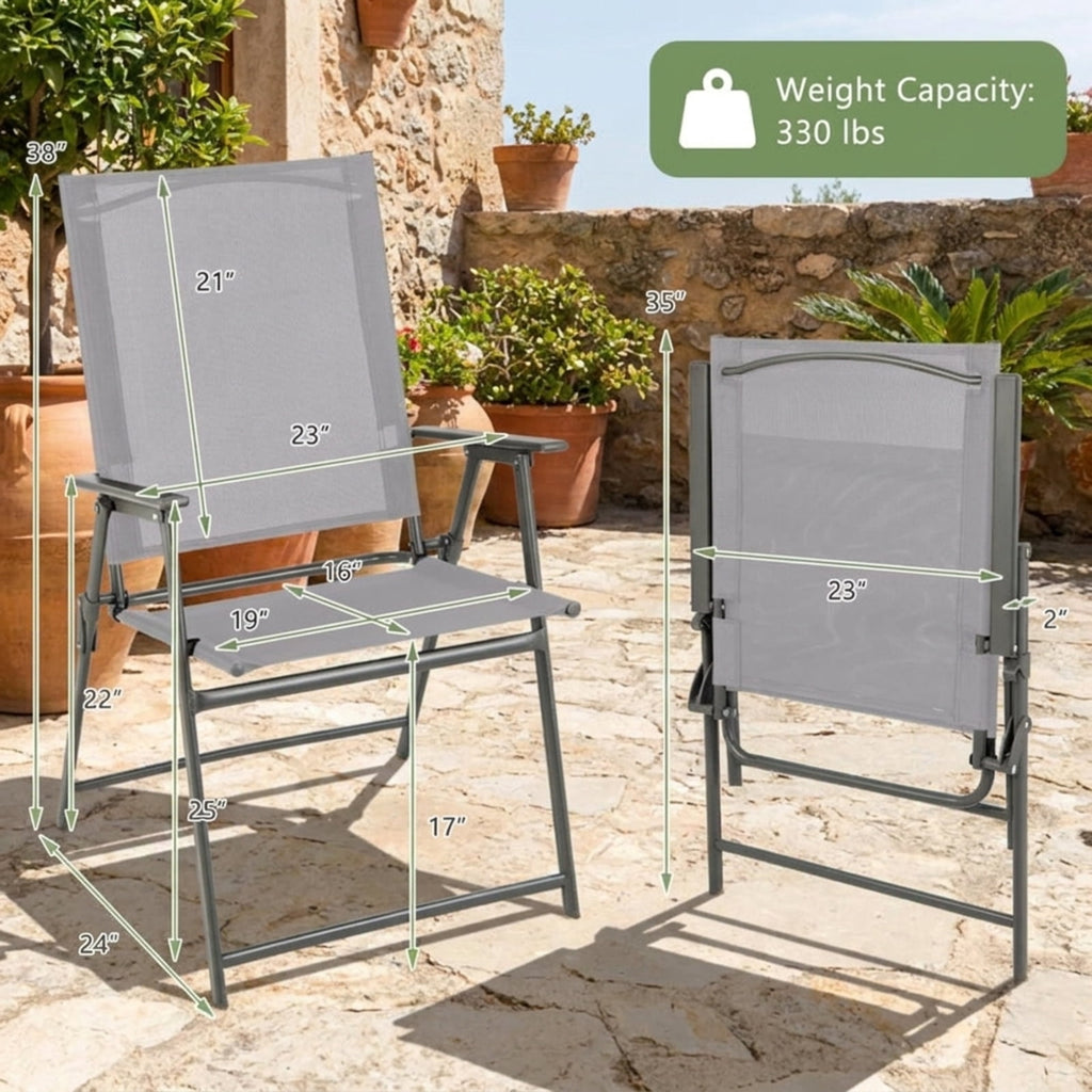 Biotree Set of 4 Patio Folding Chair Set with Rustproof Metal Frame Stackable Patio Chair for Garden BackyardGray