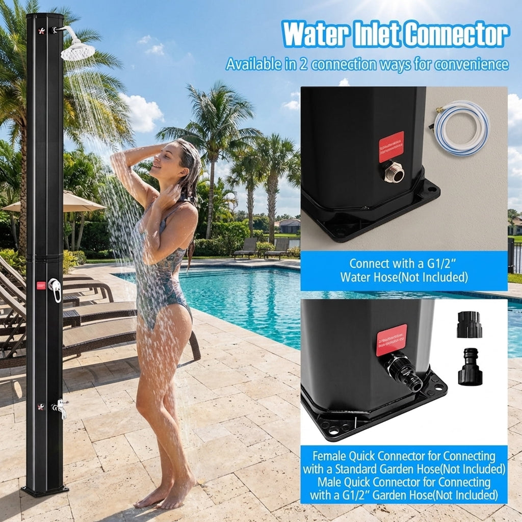 Biotree 7.2 Feet Adjustable Outdoor Solar Heating Shower Head Portable Camping Solar Shower for Pool Beach Campsite, Black