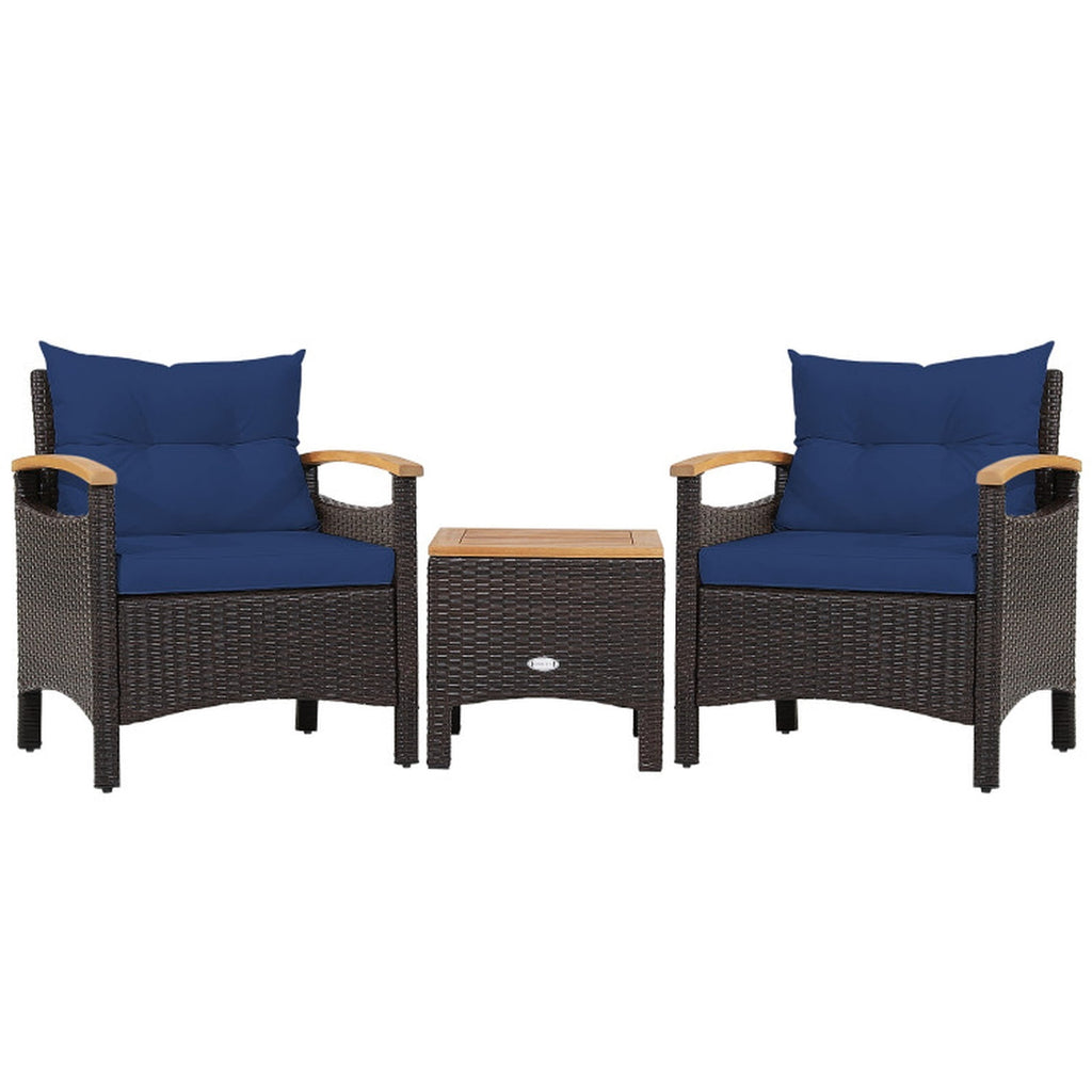 Biotree 3 Pieces Patio Rattan Furniture Set with Removable Cushion Outdoor Conversation Set for Garden Backyard PorchNavy