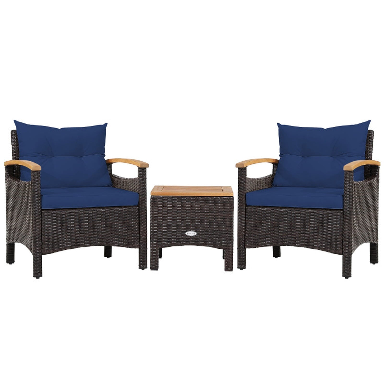 Biotree 3 Pieces Patio Rattan Furniture Set with Removable Cushion Outdoor Conversation Set for Garden Backyard PorchNavy