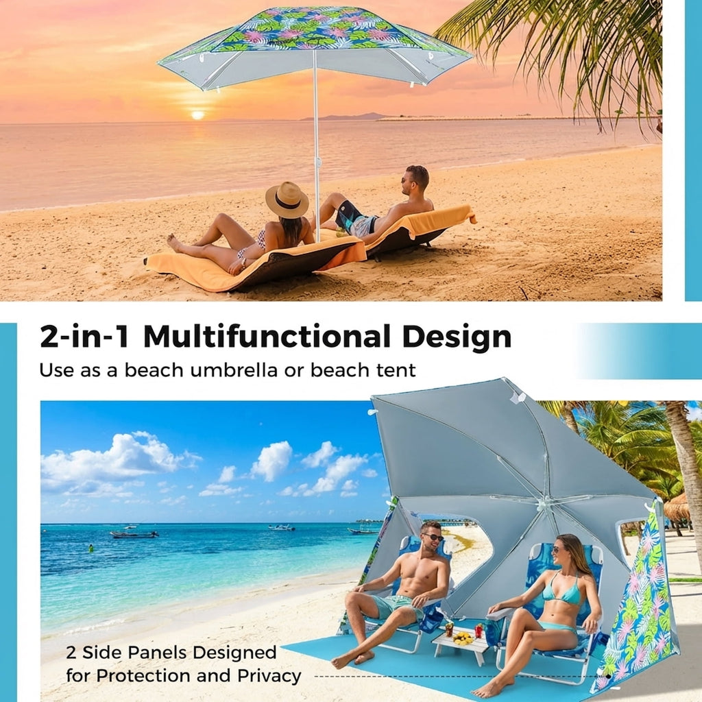 Biotree UPF50 Plus Sun Protection Beach Umbrella Tent with Portable Carrying Bag Pop Up Beach Shade for Outdoor, Blue