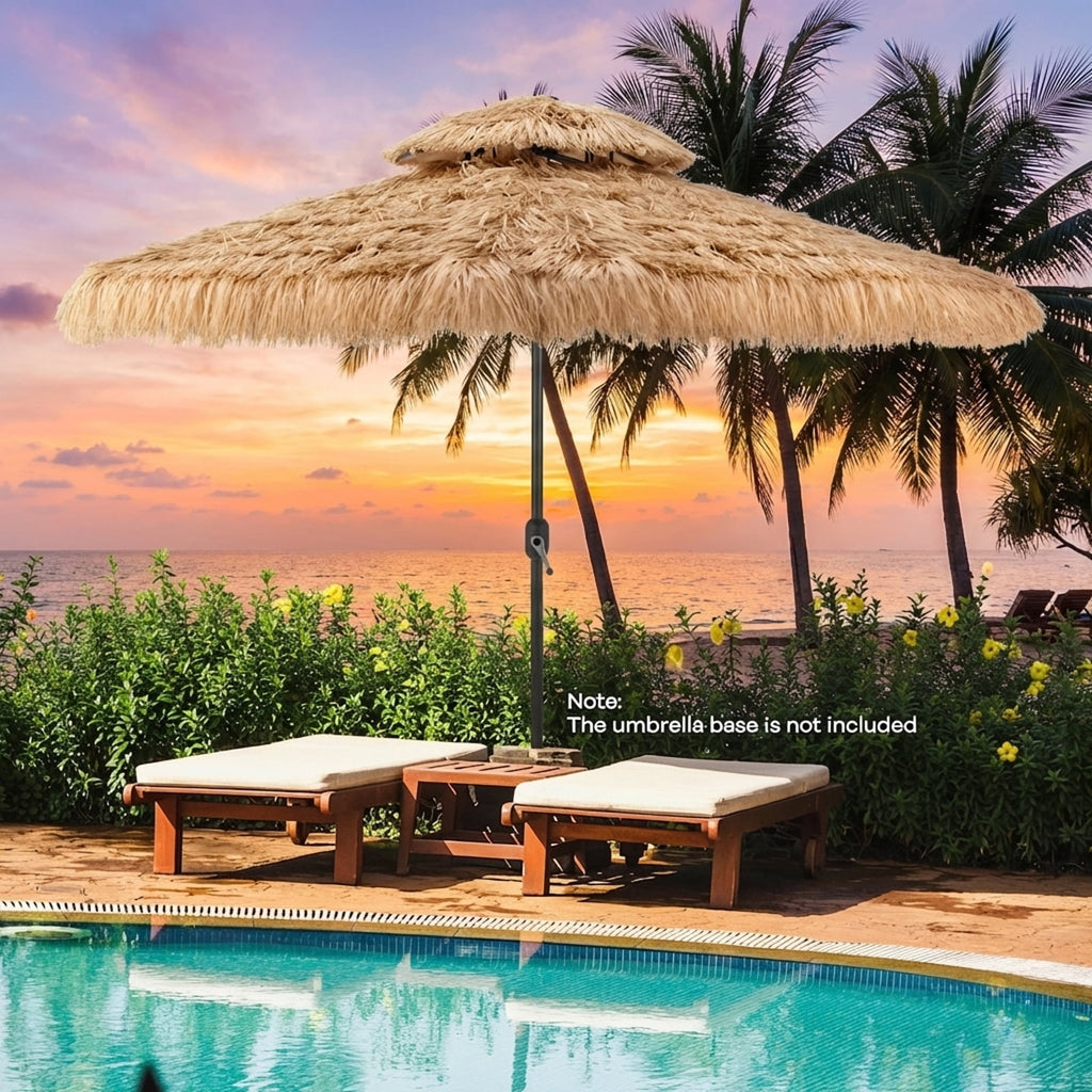 Biotree 10 Feet Hawaiian Style Solar Lighted Thatched Tiki Patio Umbrella Outdoor Backyard Deck Garden