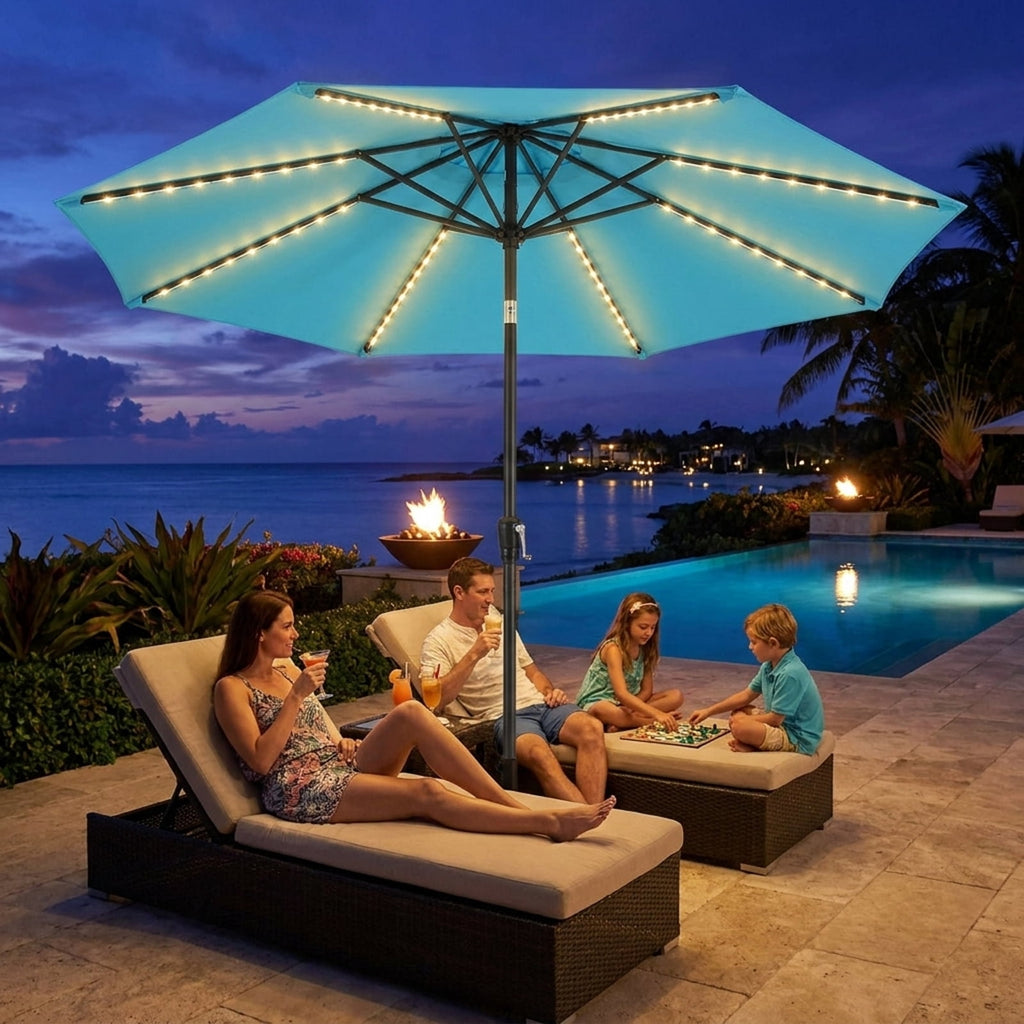 Biotree 10 ft Market Patio Umbrella with Crank and Tilt, 8 Sturdy Ribs, Vented Canopy - Multicolor for Backyard