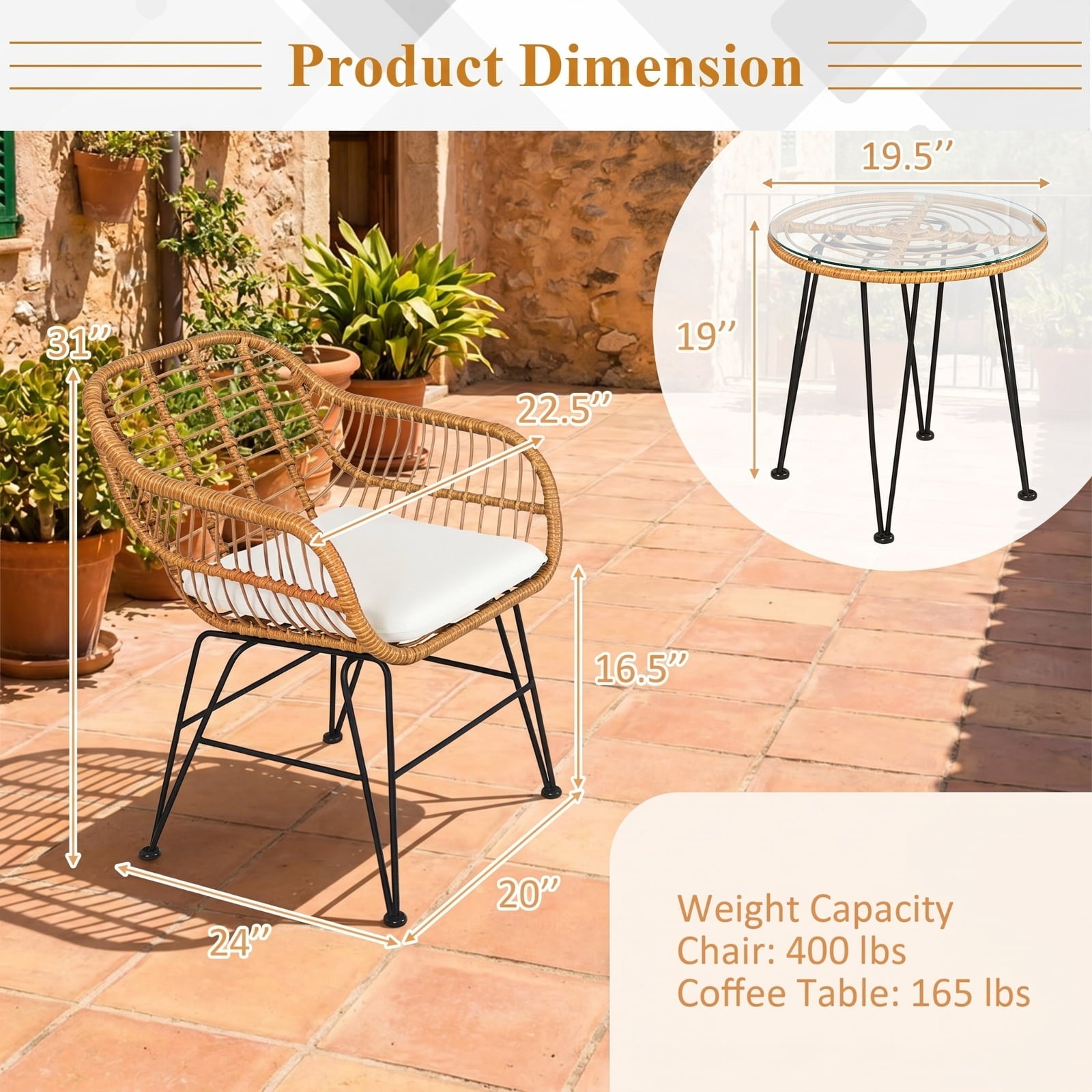 Biotree 3 Piece Patio Furniture Set Outdoor Conversation Set with Coffee Table Outdoor Conversation Set for Garden Backyard PorchGrey