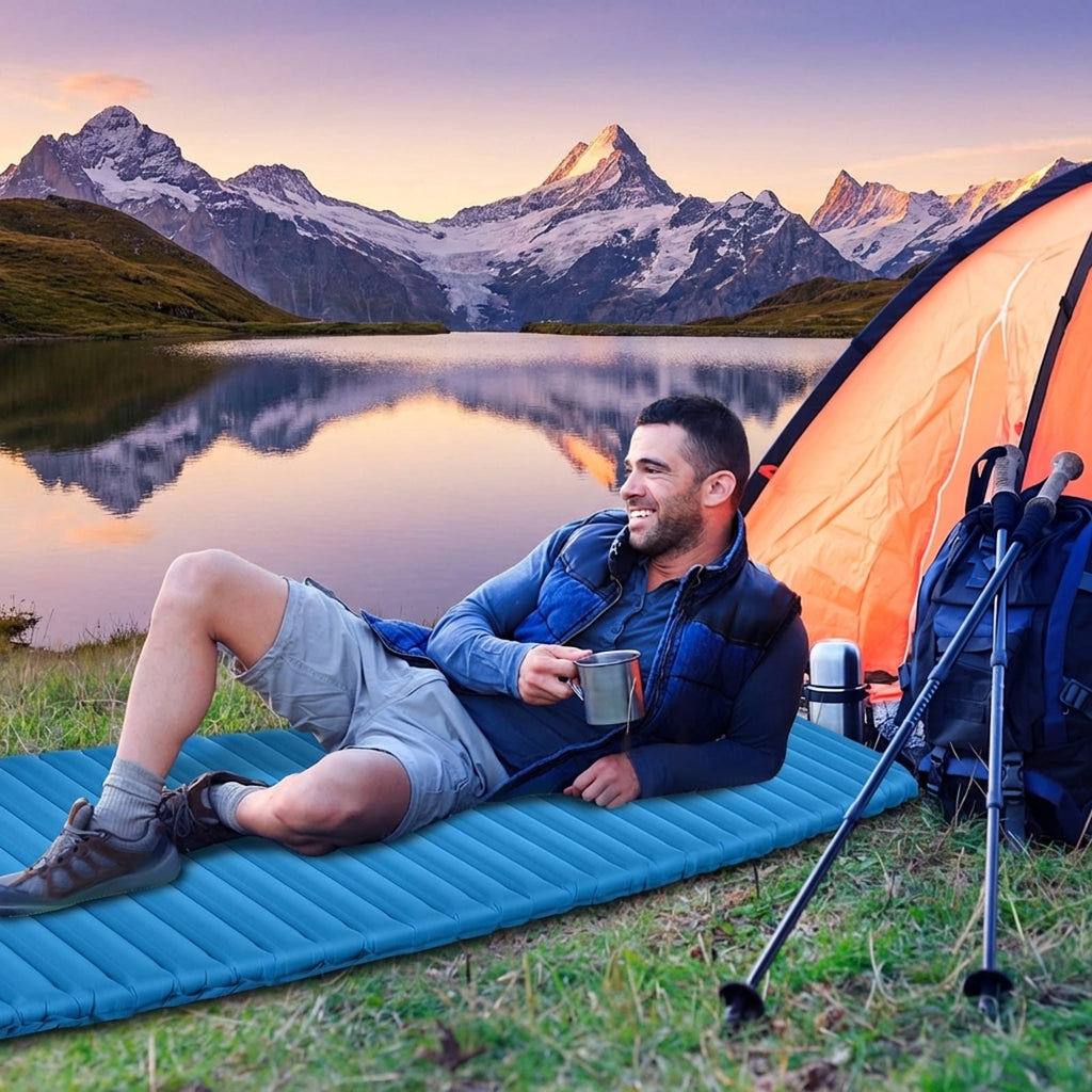 Biotree 3 Inch Thick Inflatable Waterproof Camping Sleeping Pad, Blue