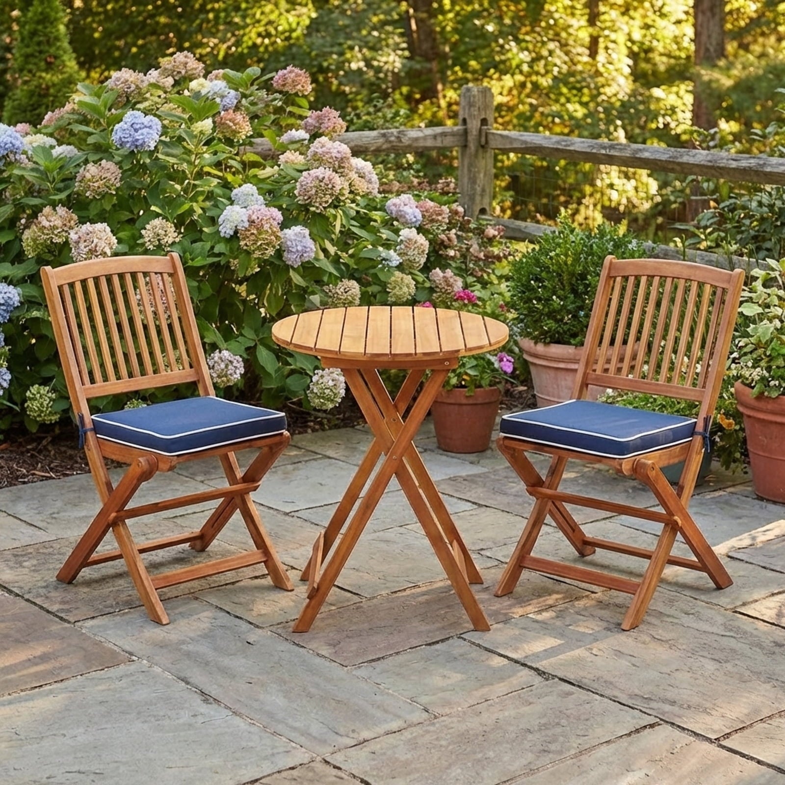 Biotree 3-Piece Patio Folding Bistro Set with Cushion-Navy