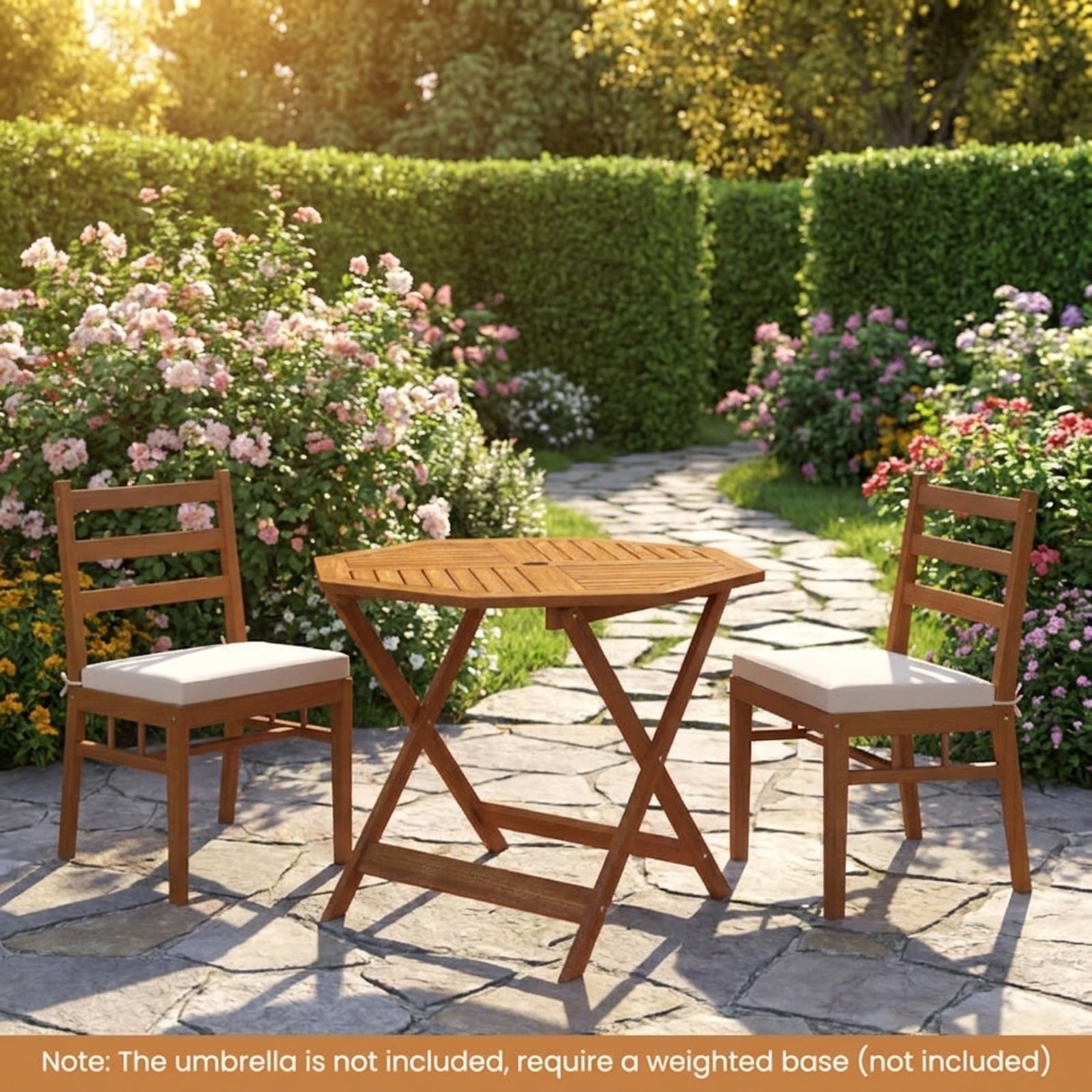 Biotree 35.5 Inch Solid Wood Patio Dining Table Octagon Table with 1.97 Inch Umbrella Hole, Natural