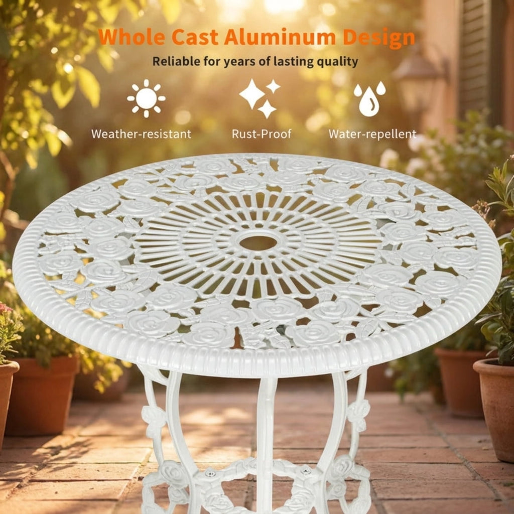 Biotree Outdoor Cast Aluminum Patio Furniture Set with Rose Design Outdoor Conversation Set for Garden Backyard PorchWhite