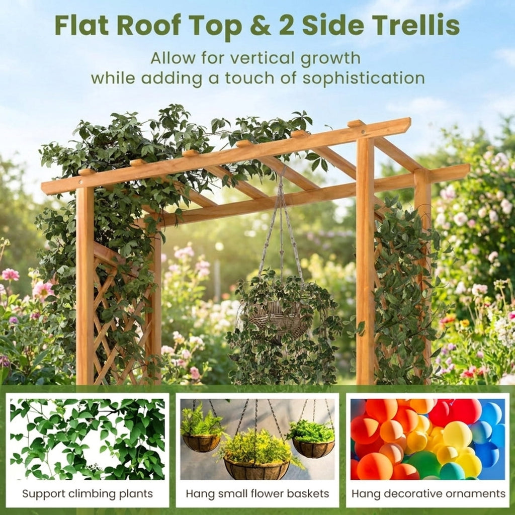 Biotree 70 Inch Wooden Raised Garden Bed with Lattice Trellis for Climbing Plants, 43x16.5x70 Inch Pine Wood Tall Outdoor Planter Box for Patio Yard, Orange Finish
