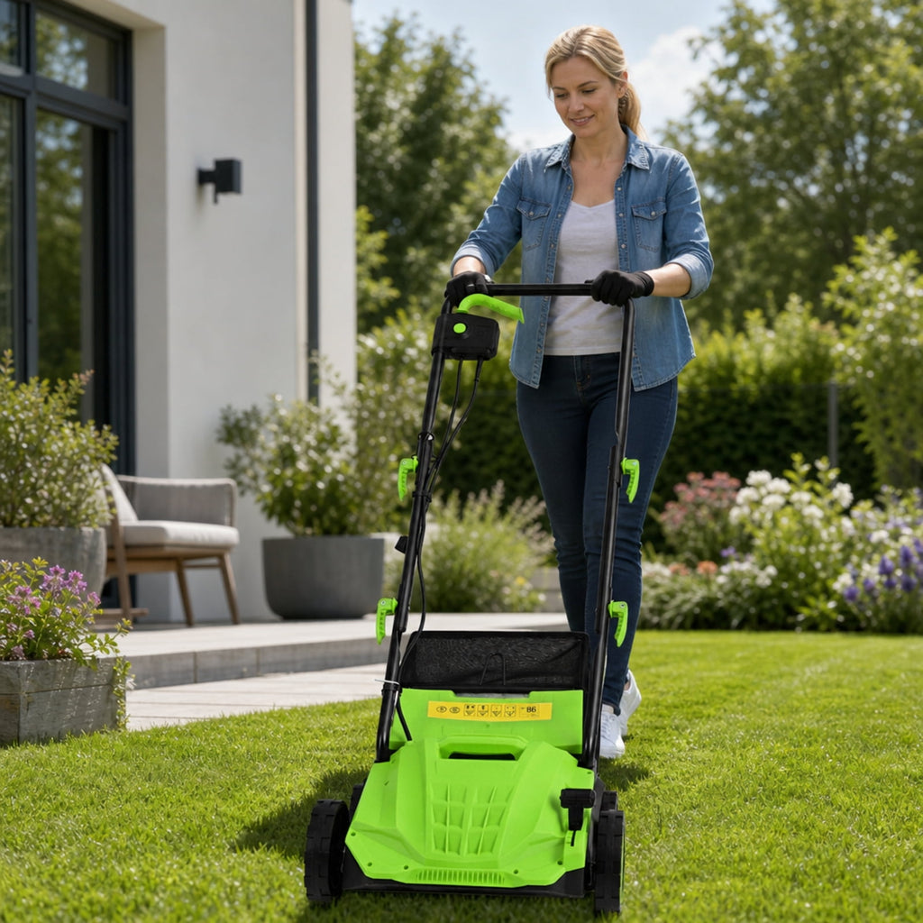 Biotree 13" 12 Amp Electric Lawn Scarifier Dethatcher, Corded Lawn Rake with 3-Position Depth Adjustment, Removable Blades and 40L Collection Bag for Grass Renovation and Yard Care Green