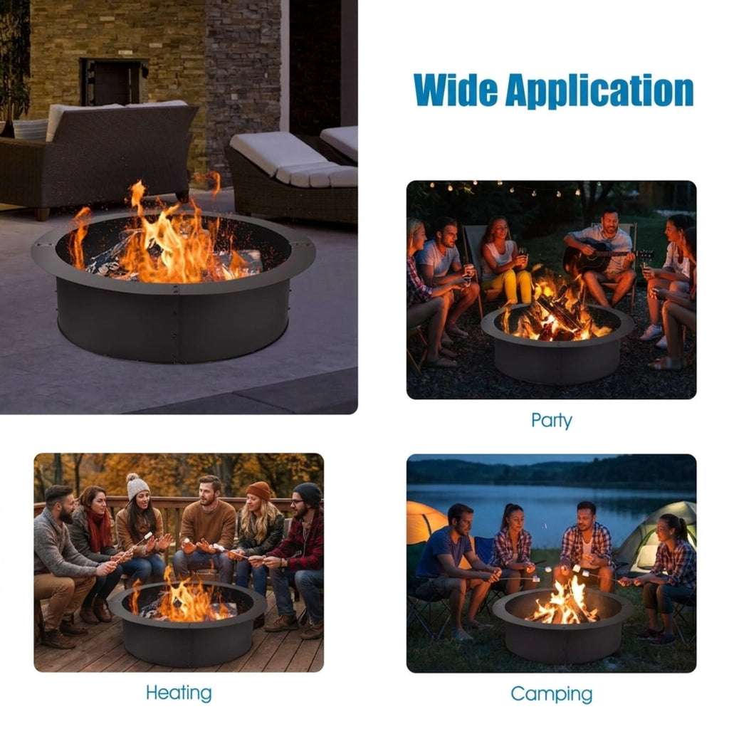 Biotree 36 inch Round Steel Fire Pit Ring Line for Outdoor Backyard for Outdoor Patio Backyard Garden Camping, Black
