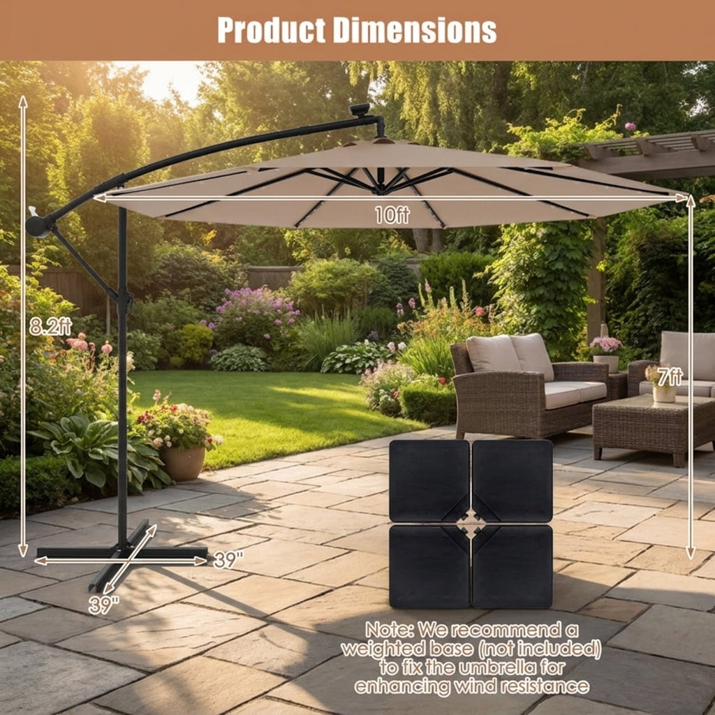 Biotree 10 ft Solar Offset Hanging Umbrella with 40 LED Lights and Cross Base 180G Polyester UV-Resistant Canopy for Outdoor - Wine Red