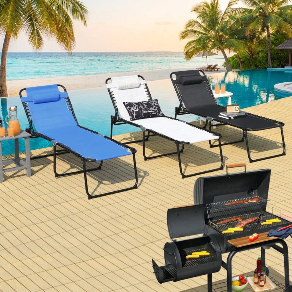 Biotree Foldable Recline Lounge Chair with Adjustable Backrest and Footrest Stackable Patio Chair for Garden BackyardBlack