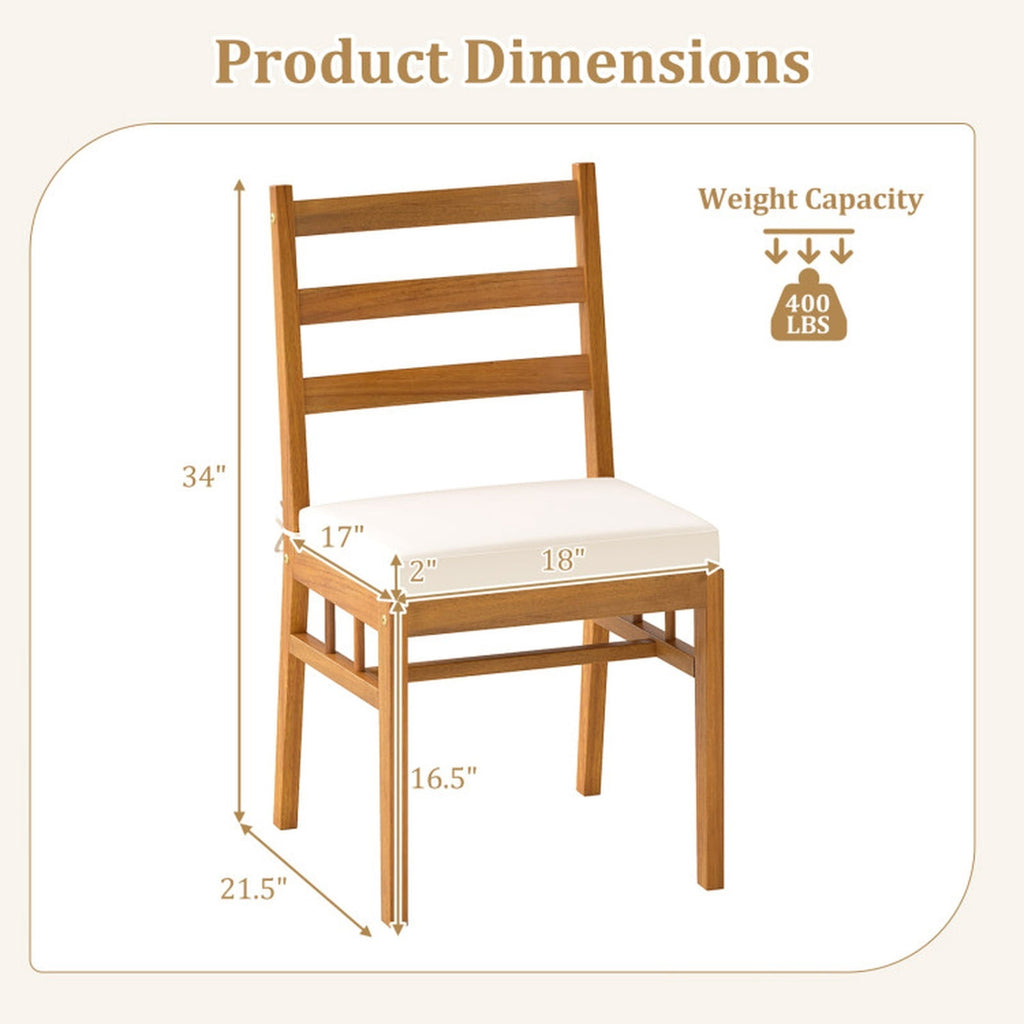 Biotree Solid Acacia Wood Patio Chair Set of 2 Armless Chair Stackable Patio Chair for Garden BackyardWhite