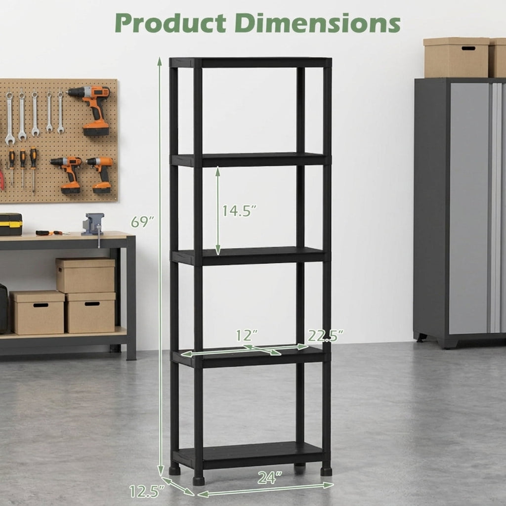 Biotree 5-Tier Heavy-Duty Plastic Storage Shelves Freestanding Garage Shelving Unit 500 lbs - Black