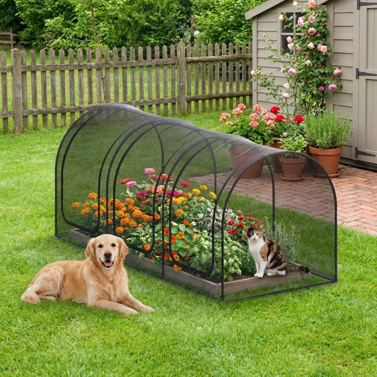 Biotree Tunnel Crop Cage Large Portable Plant Protection Tent with 3 Roll for Outdoor Garden Backyard Patio Vegetables Flowers, Green