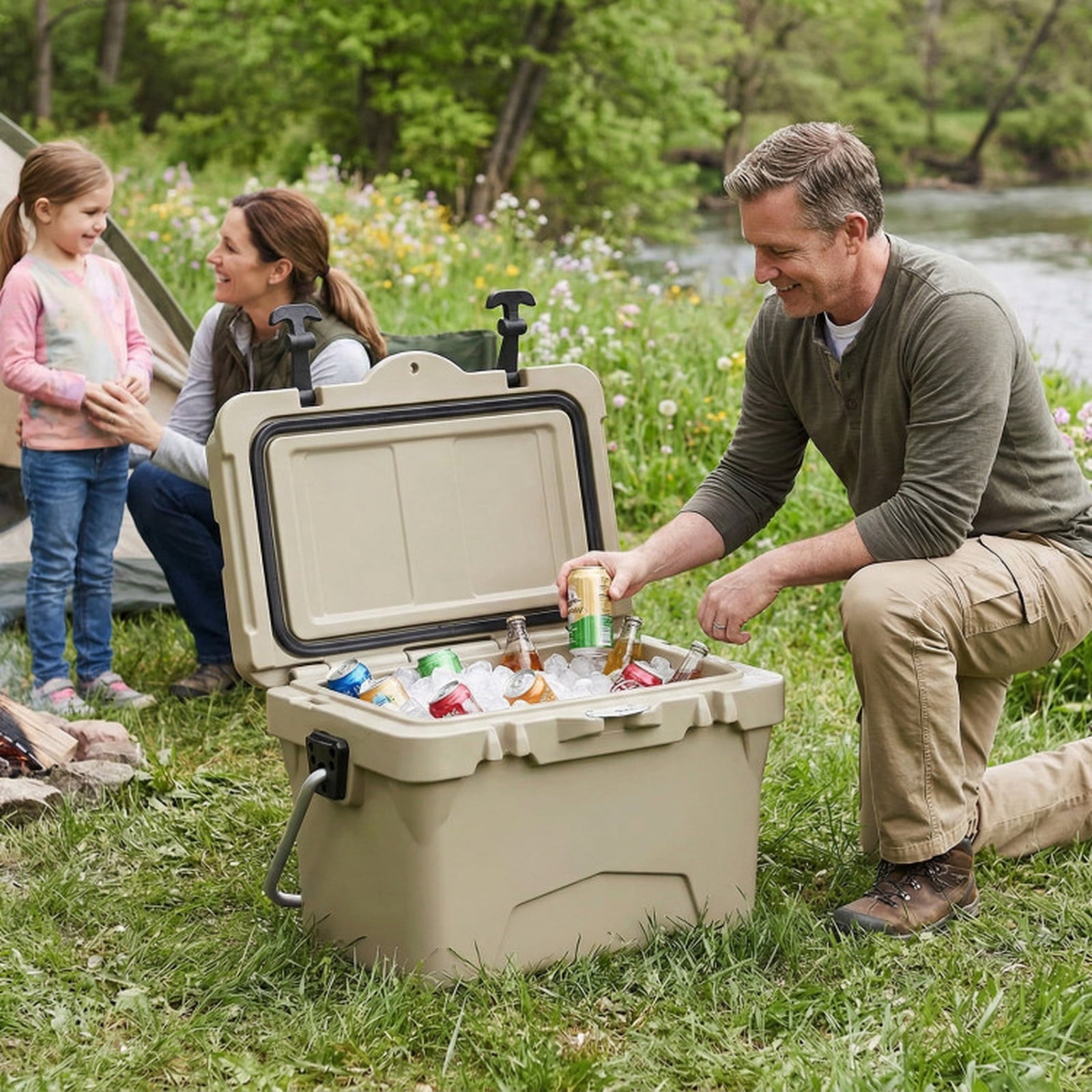 Biotree 20 Quart Portable Hard Cooler with 6-Day Ice Retention and 2 Cup Holders, Khaki